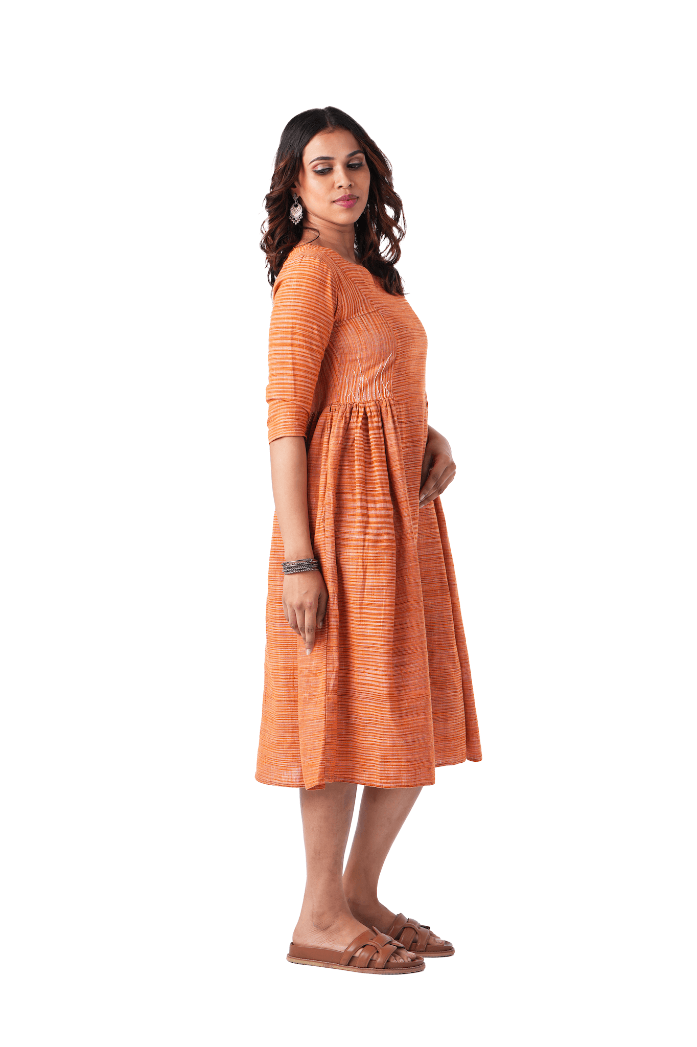 Orange Dress With Side Embroidery
