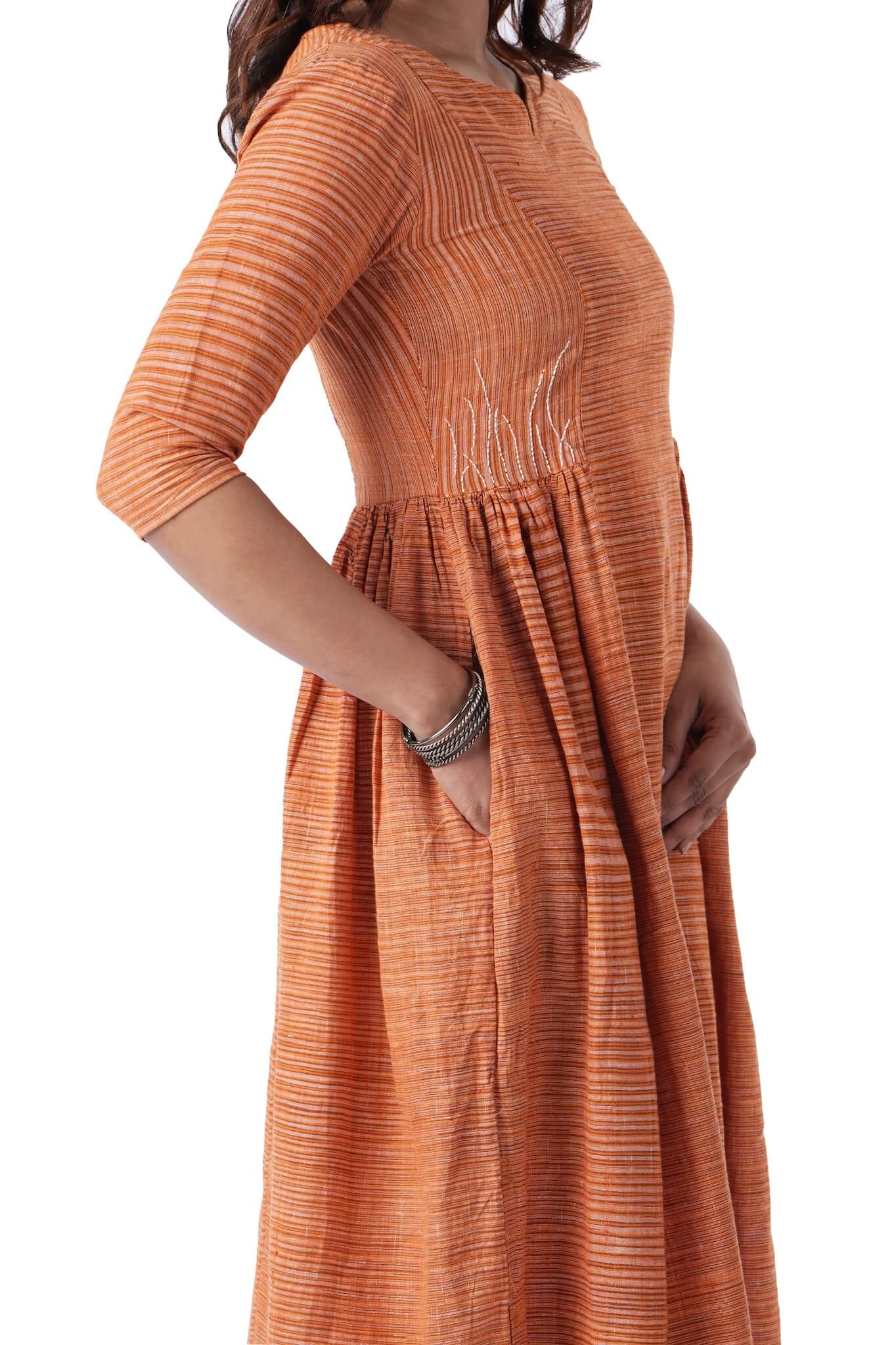 Orange Dress With Side Embroidery
