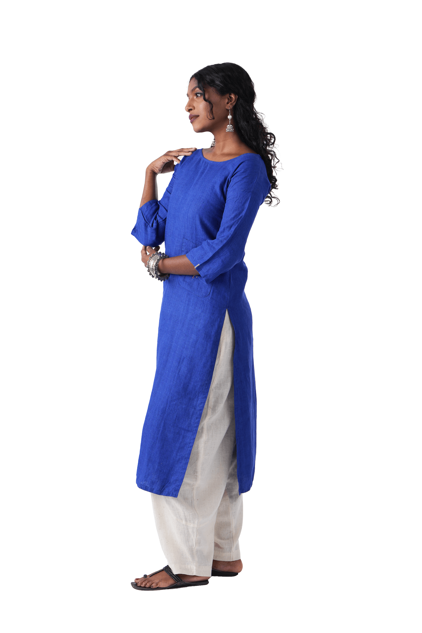 Dark Blue Kurta With Pocket Embroidery