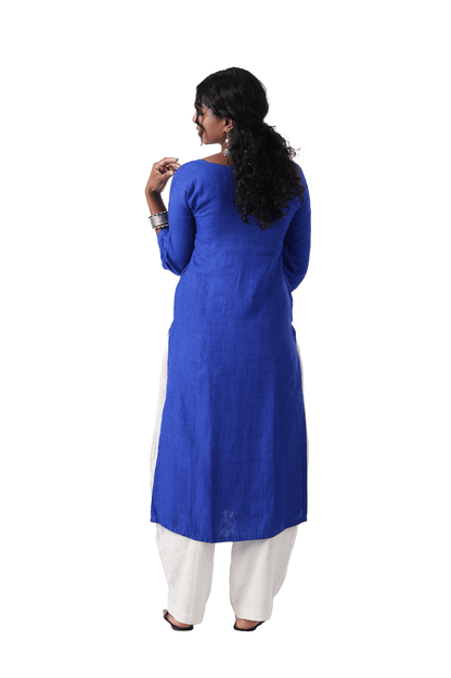 Dark Blue Kurta With Pocket Embroidery