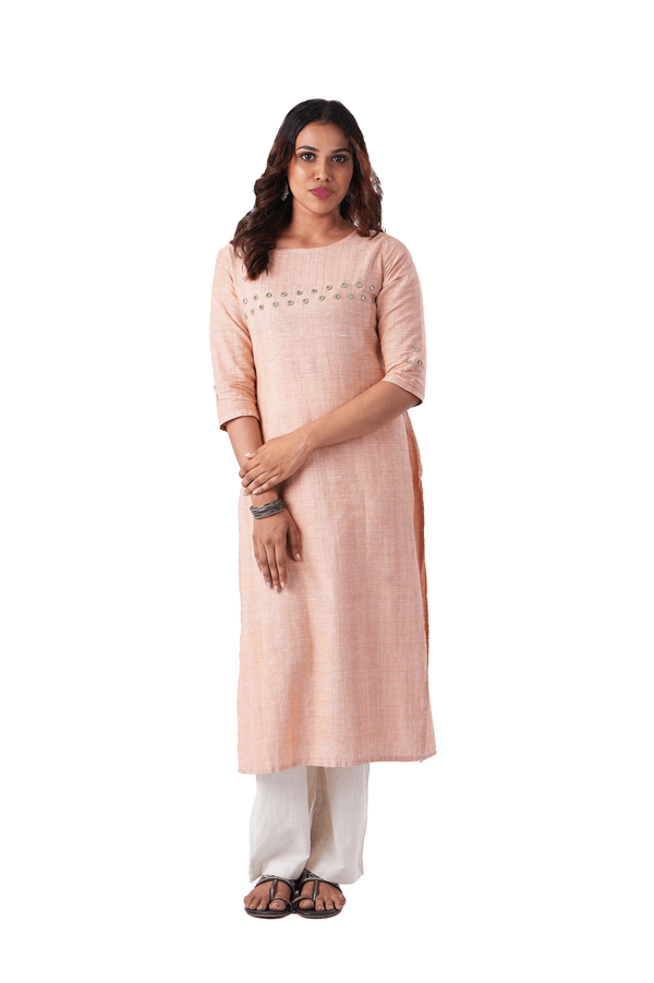 Pink Kurta With Mirror Work