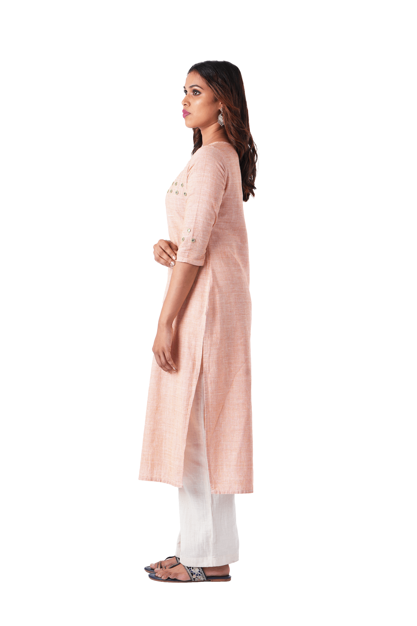 Pink Kurta With Mirror Work