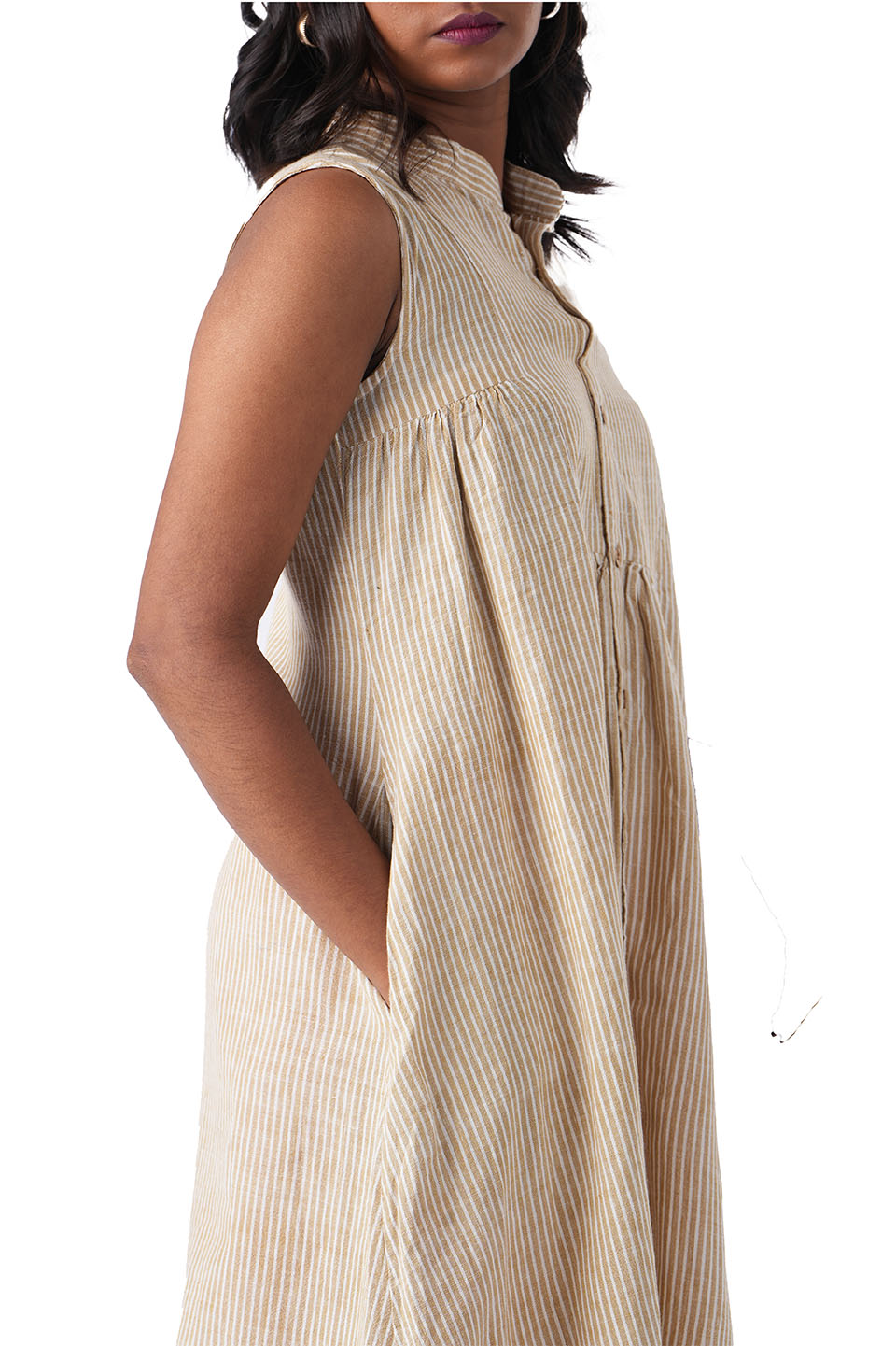 Beige And White Stripe Dress