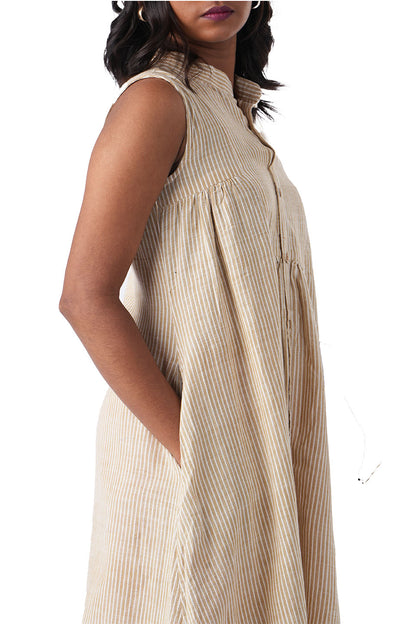 Beige And White Stripe Dress