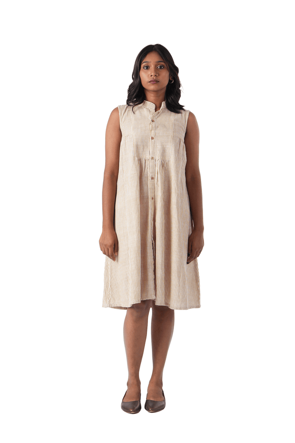 Beige And White Stripe Dress