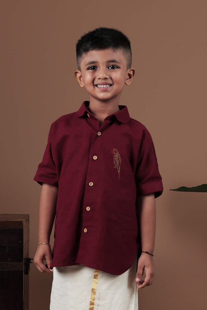 Cross stitch parrot hand embroidery full sleeve shirt for Kids