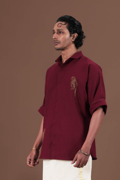 Cross stitch Parrot Motif Hand Embroidered Men's shirt