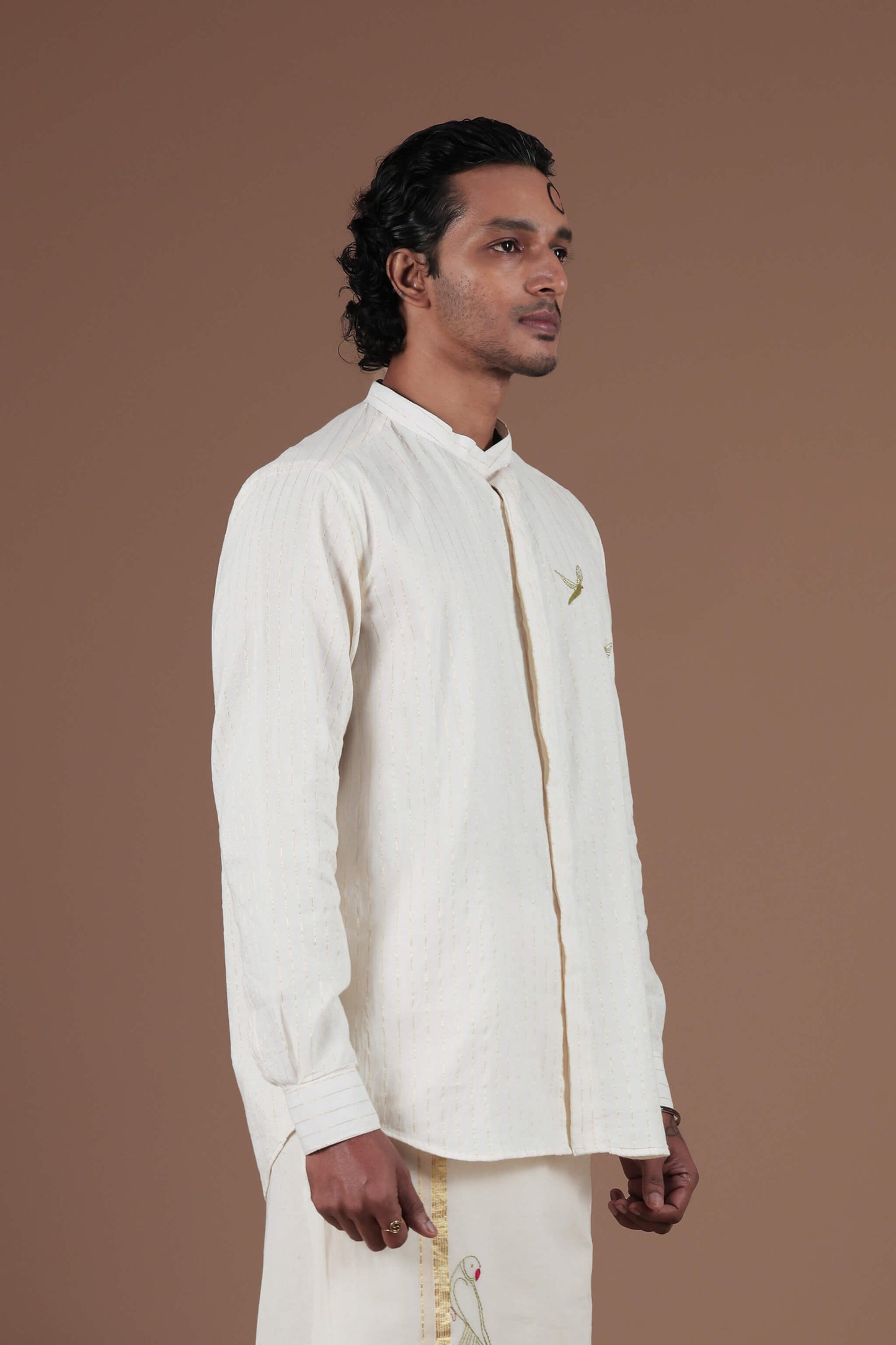 Parrot Motif Hand Embroidered Men's shirt