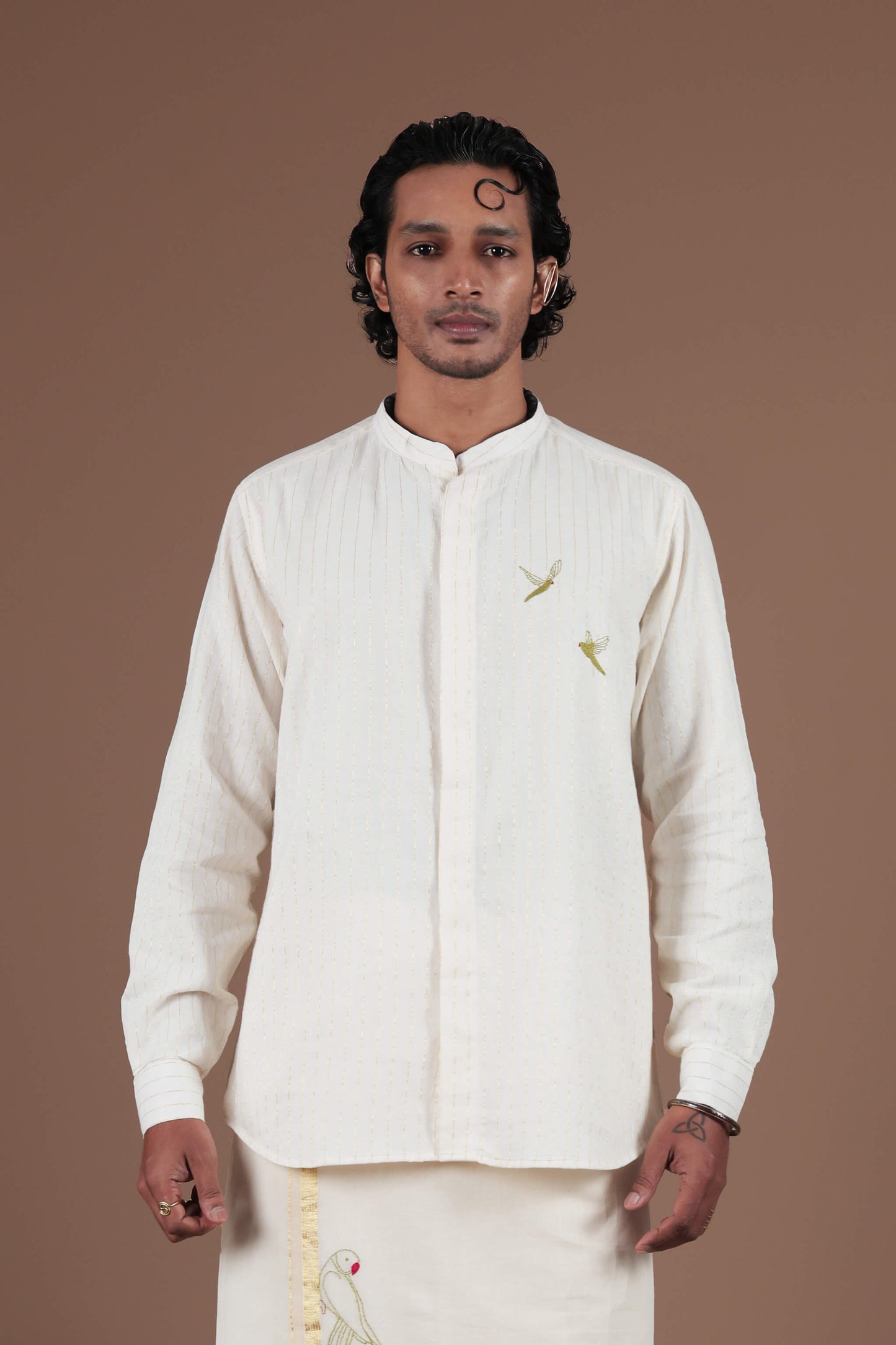Parrot Motif Hand Embroidered Men's shirt