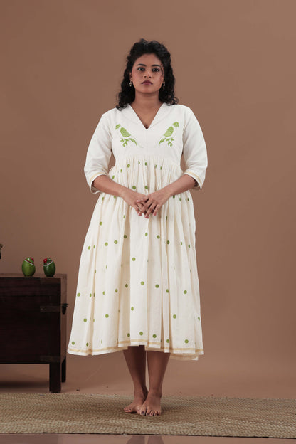 All over polka dots and parrot motif Dress