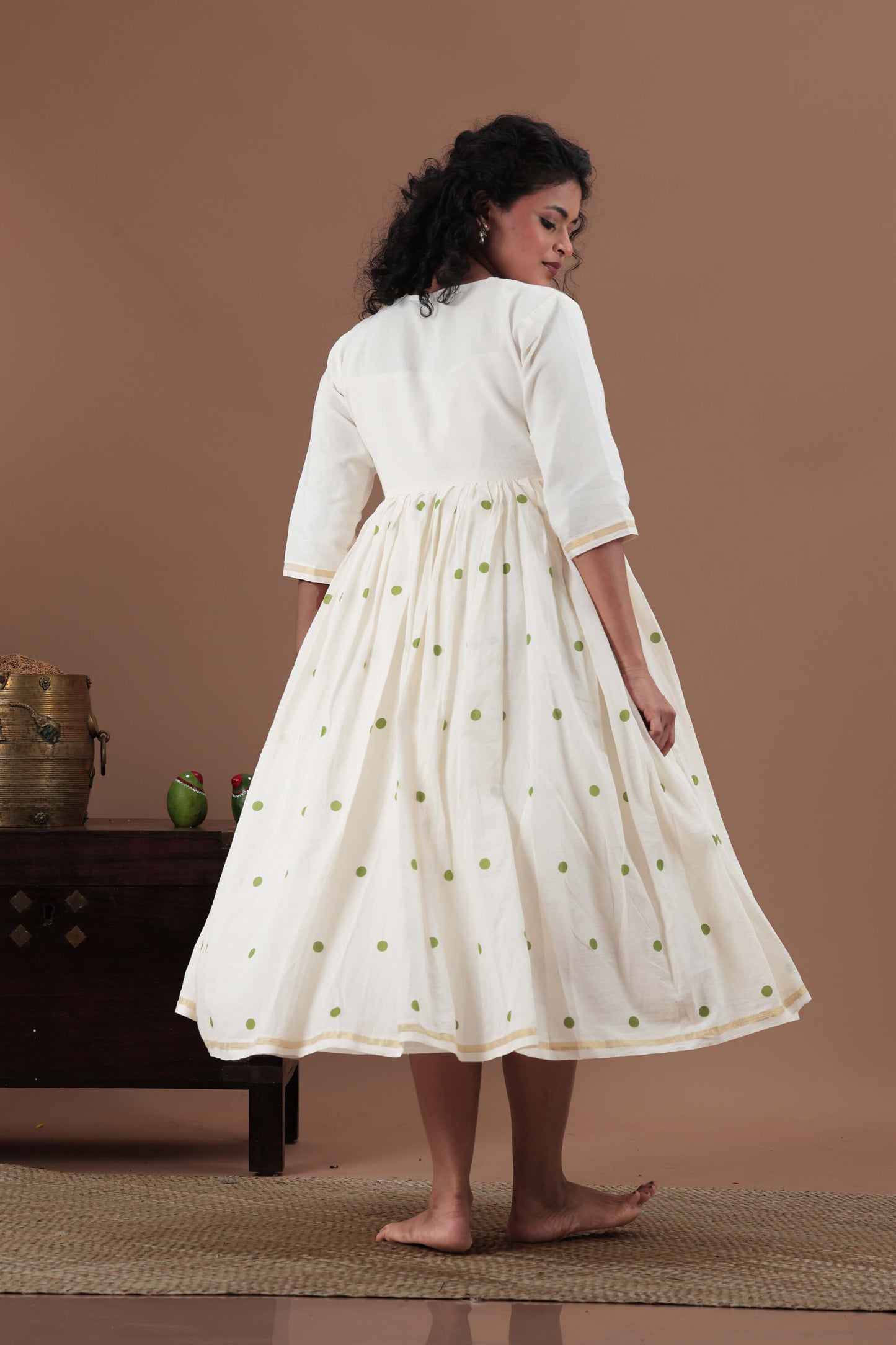 All over polka dots and parrot motif Dress