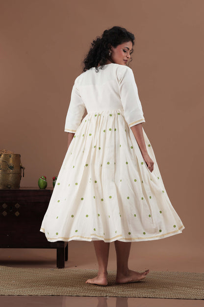 All over polka dots and parrot motif Dress