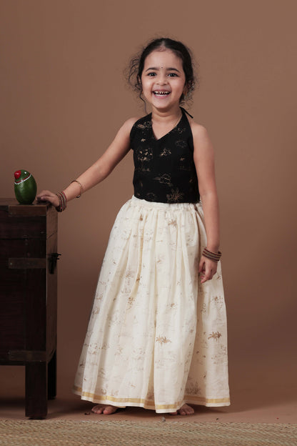All Over Golden  Printed halter neck top and skirt
