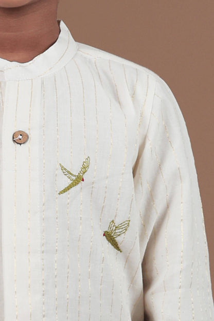 Parrot Motif Hand Embroidered Full sleeve shirt for Kids