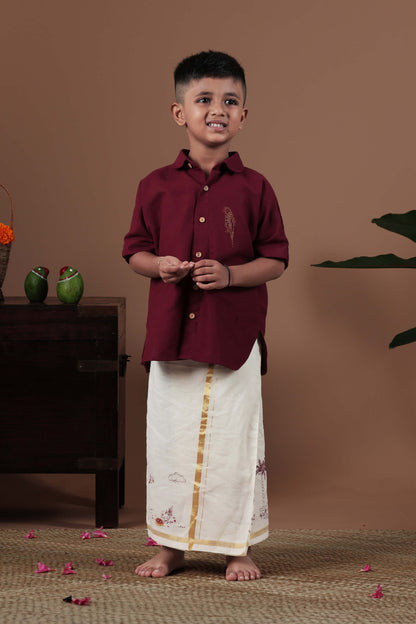 Cross stitch parrot hand embroidery full sleeve shirt for Kids