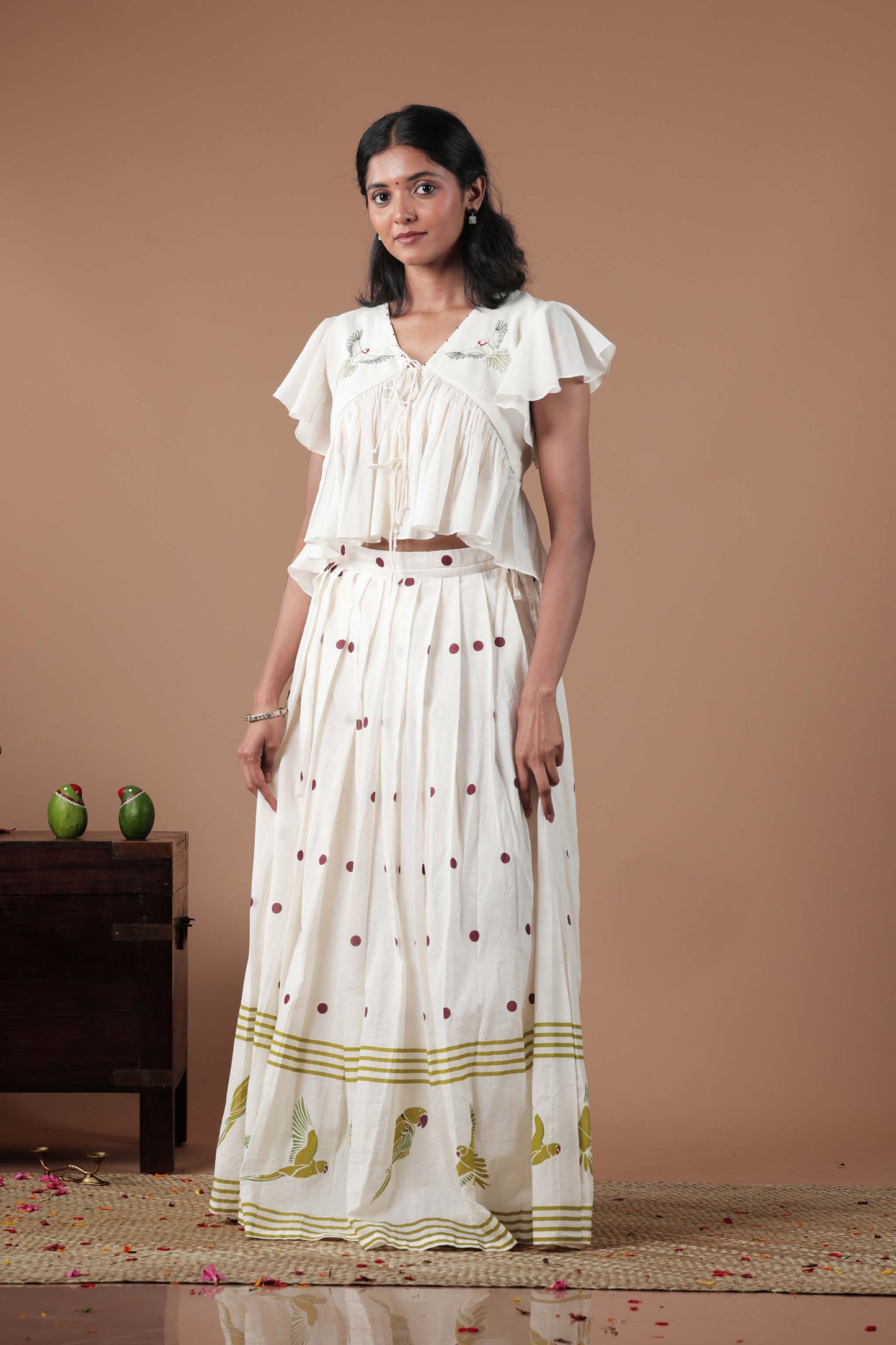 Empire Cut Top Handloom Croptop and Pleated flared skirt combo