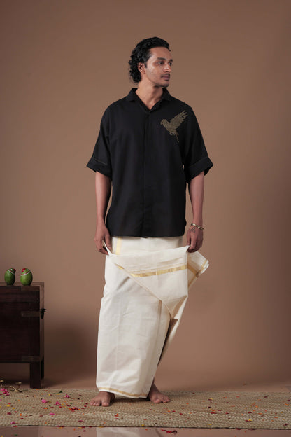 Kimono Shirt With Rolled Up Sleeve black Men's shirt