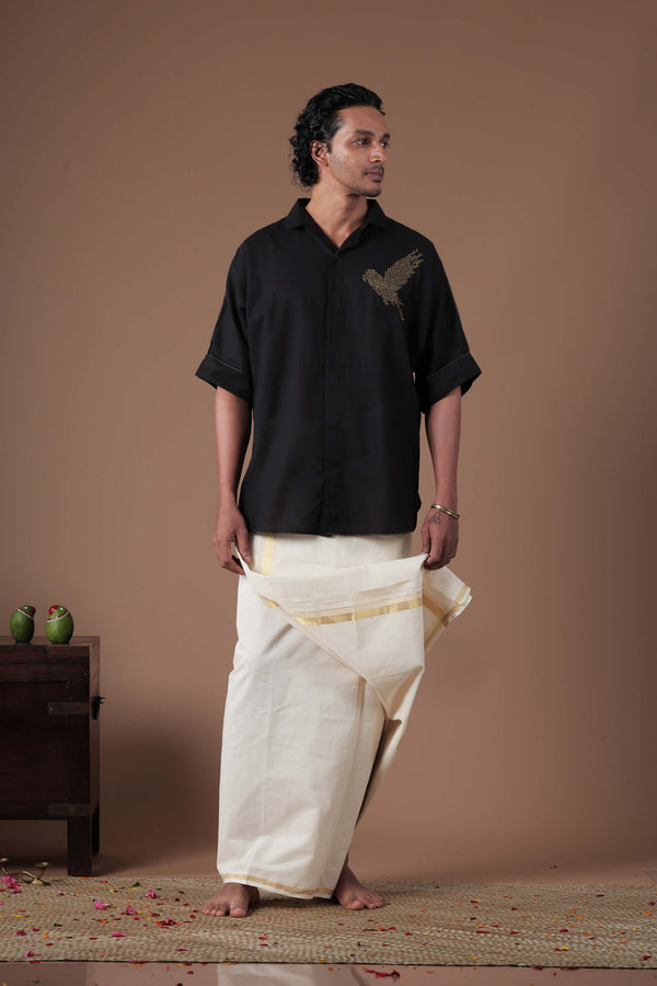 Kimono Shirt With Rolled Up Sleeve black Men's shirt