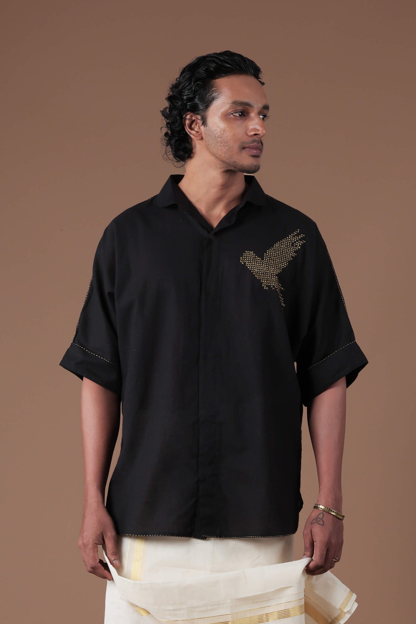 Kimono Shirt With Rolled Up Sleeve black Men's shirt