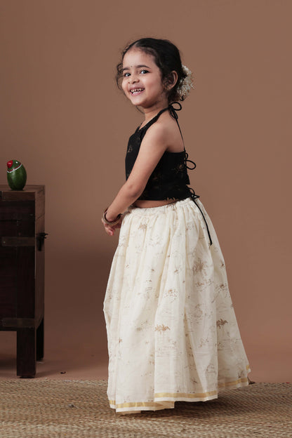 All Over Golden  Printed halter neck top and skirt