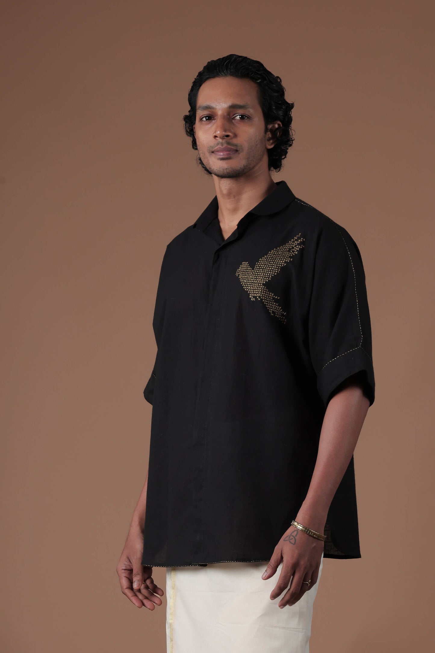 Kimono Shirt With Rolled Up Sleeve black Men's shirt