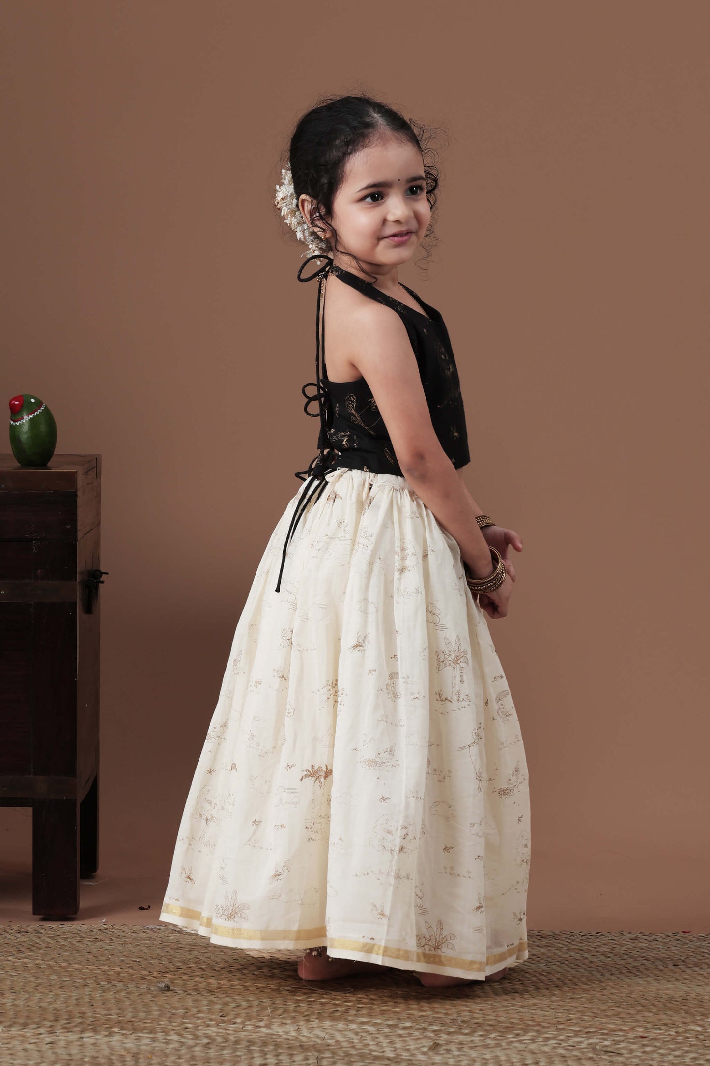 All Over Golden  Printed halter neck top and skirt