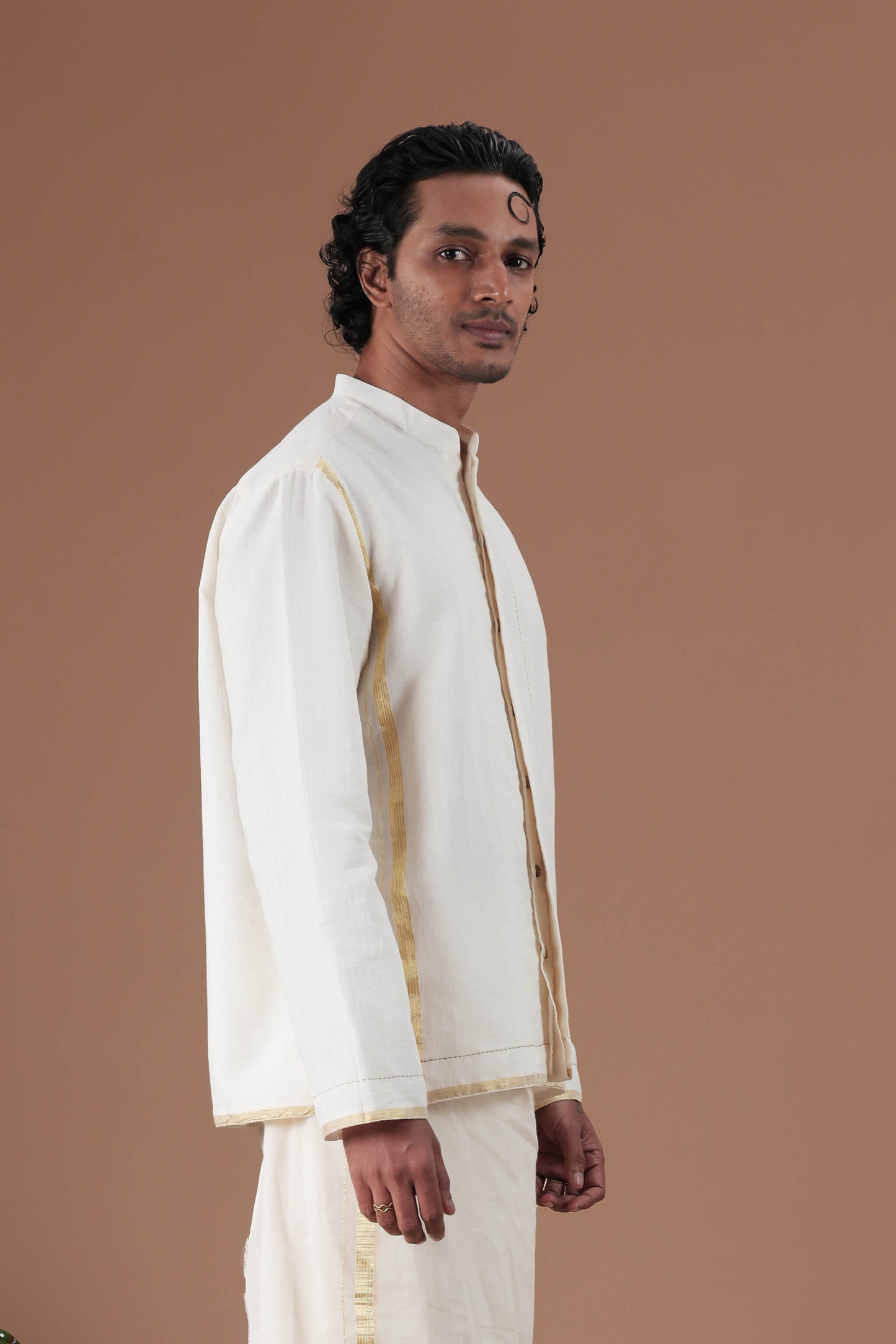 Mandrain Collar Parrot Motif Hand Embroidered  Men's shirt