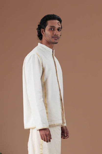 Mandrain Collar Parrot Motif Hand Embroidered  Men's shirt