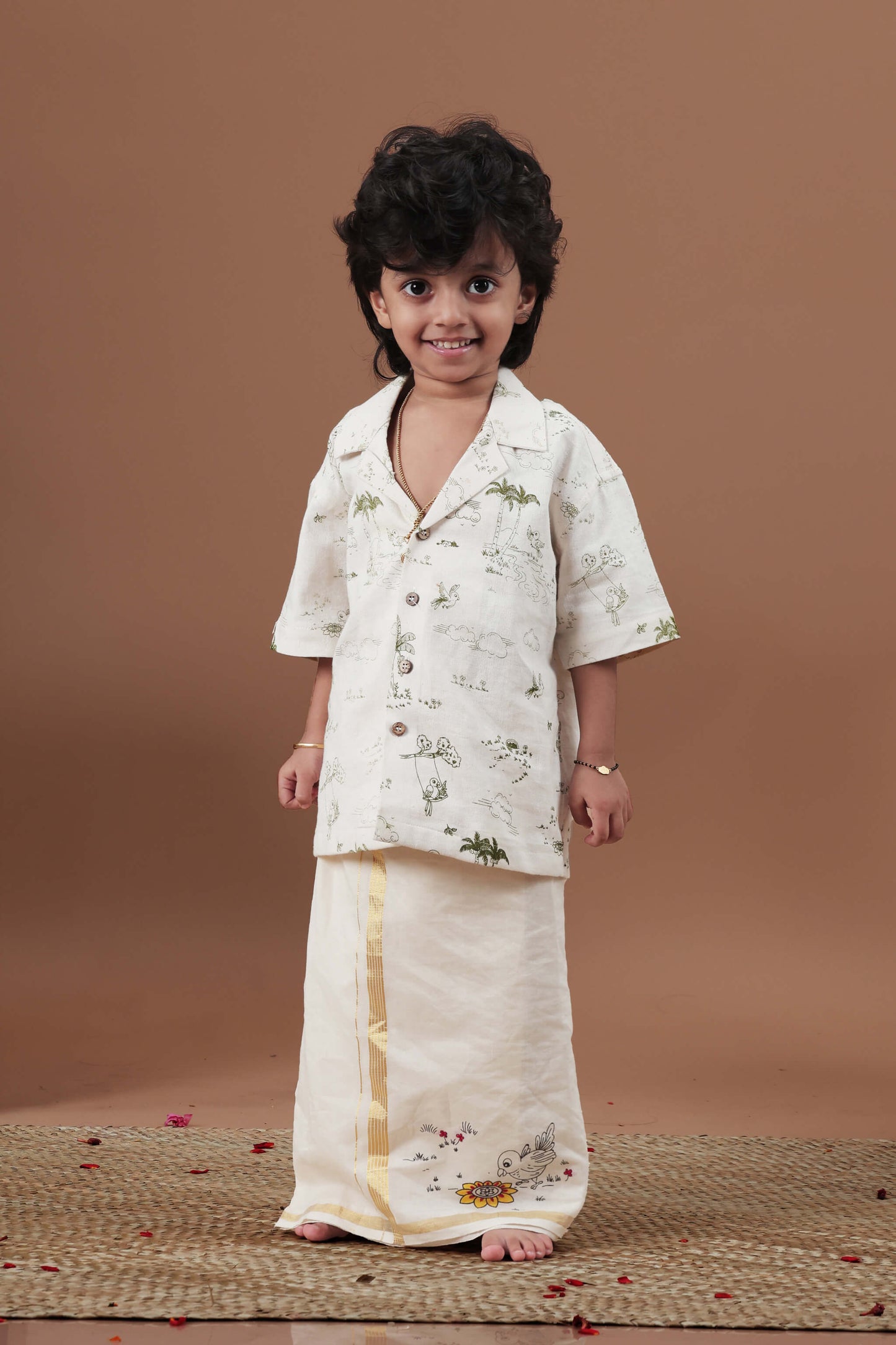 All over print Off white shirt for Kids