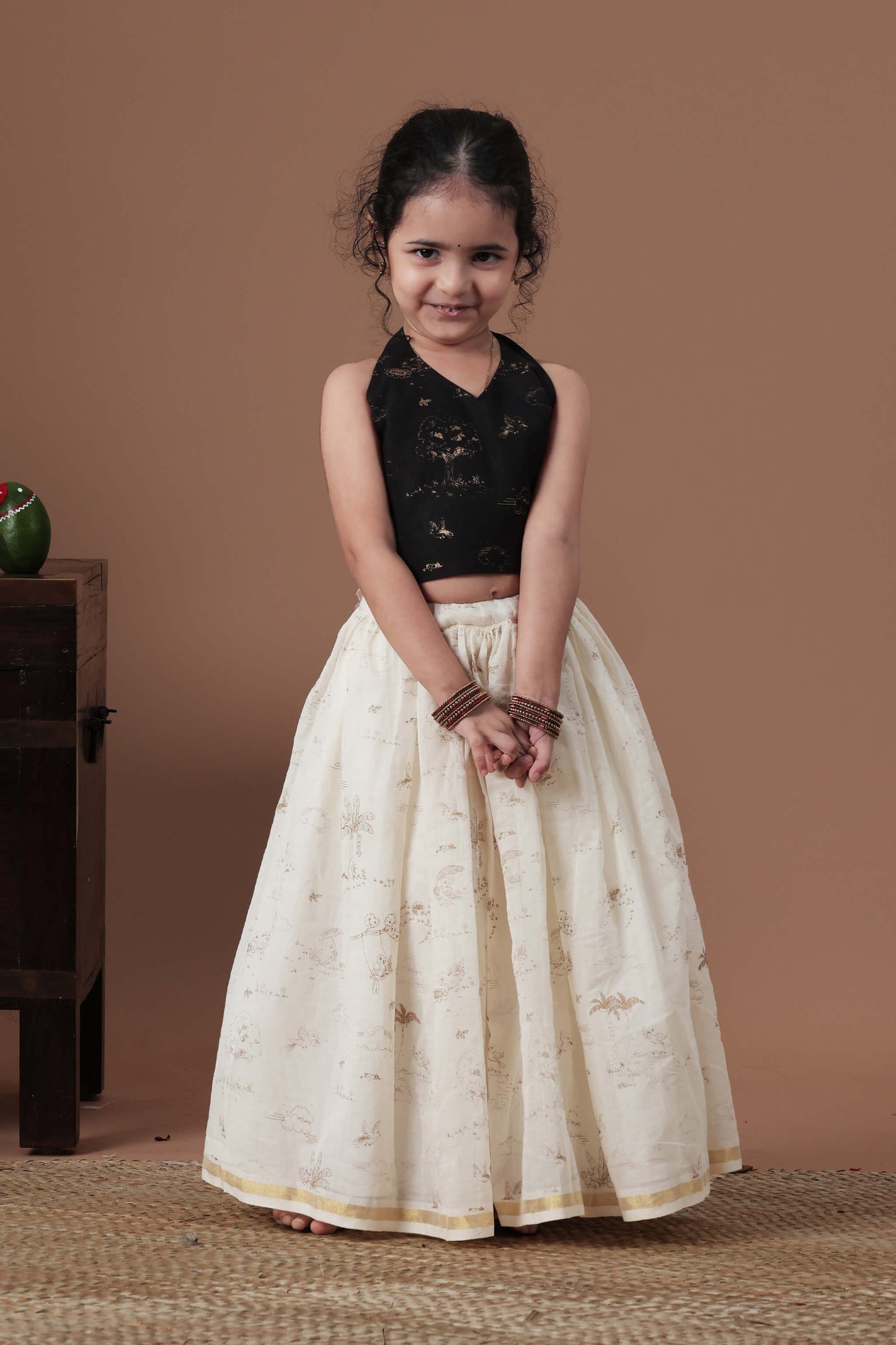 All Over Golden  Printed halter neck top and skirt