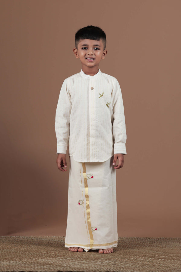 Parrot Motif Hand Embroidered Full sleeve shirt for Kids