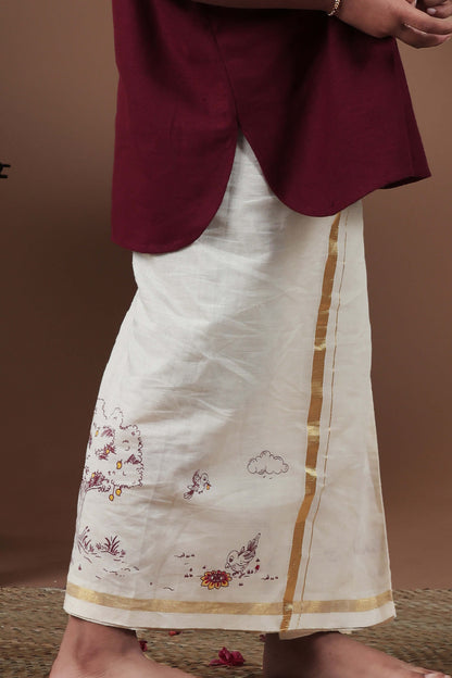 Kerala design Screen Printed & Hand Painted Mundu
