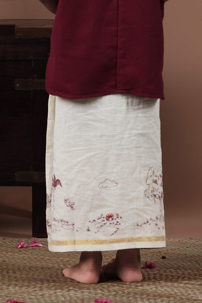 Kerala design Screen Printed & Hand Painted Mundu