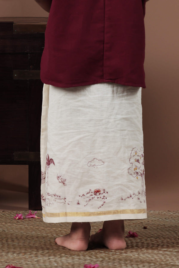 Kerala design Screen Printed & Hand Painted Mundu