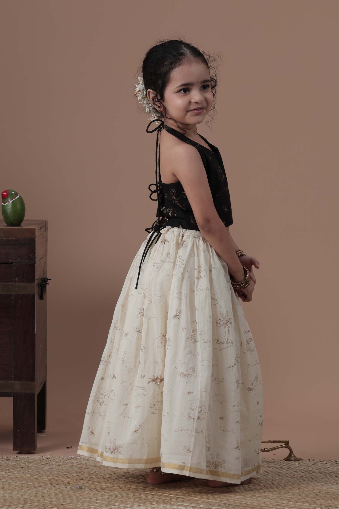 All Over Golden  Printed halter neck top and skirt