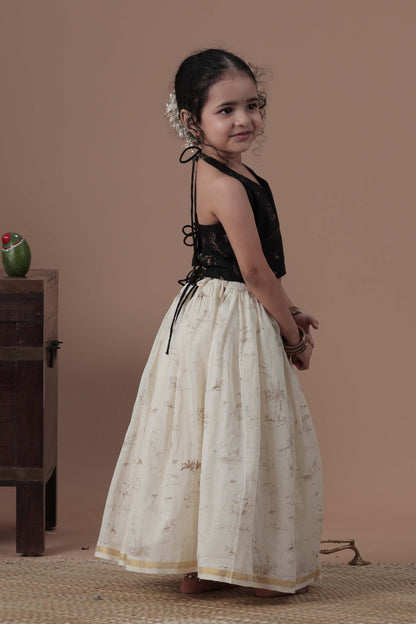 All Over Golden  Printed halter neck top and skirt