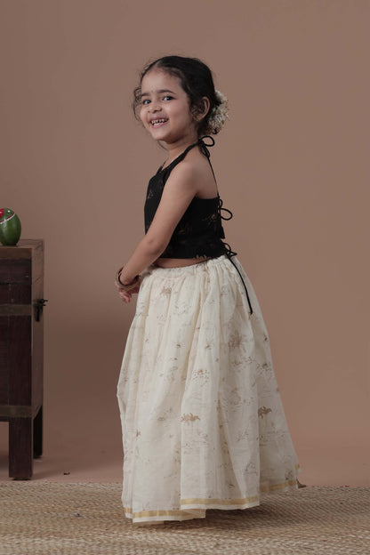 All Over Golden  Printed halter neck top and skirt