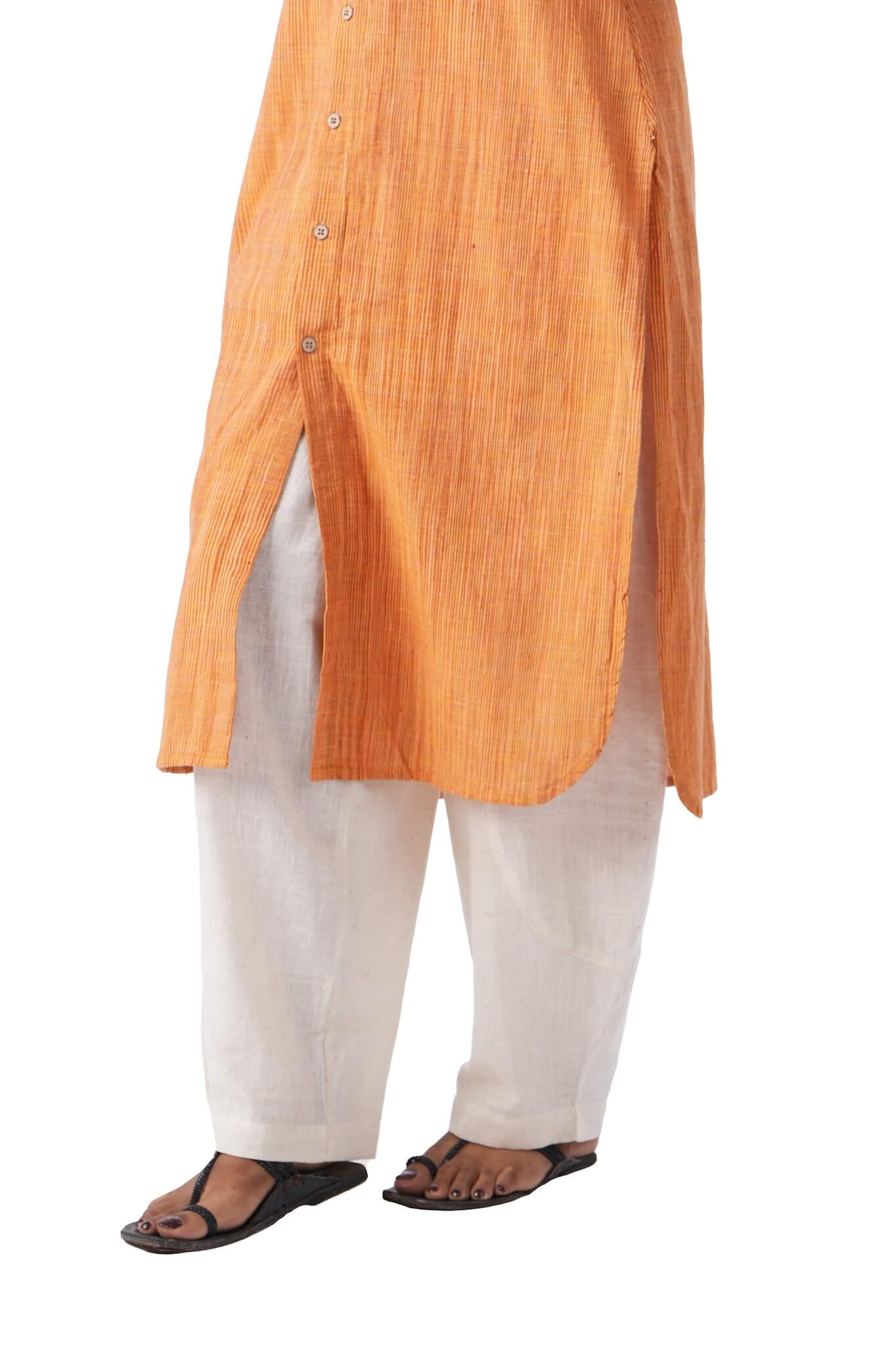 Light Orange Kurta With Green Embroidery